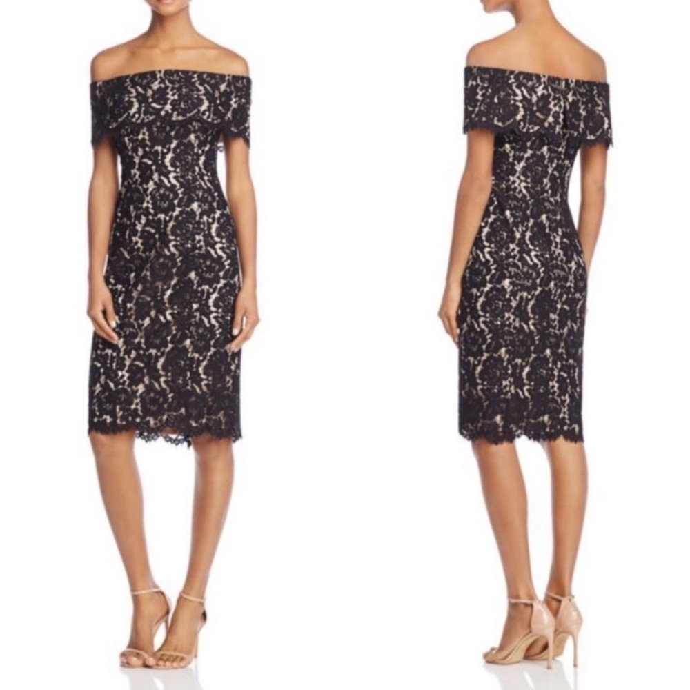 Eliza J Black Lace Off-Shoulder Dress